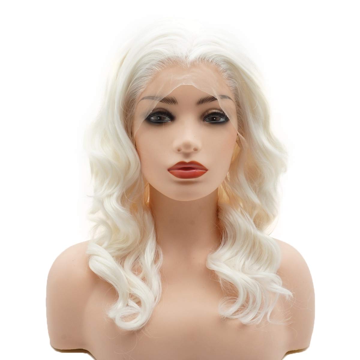 Hair Curly Short 14inch White Wig Half Hand Tied Heavy Density Realistic Heat Resistant Synthetic Lace Front Wigs