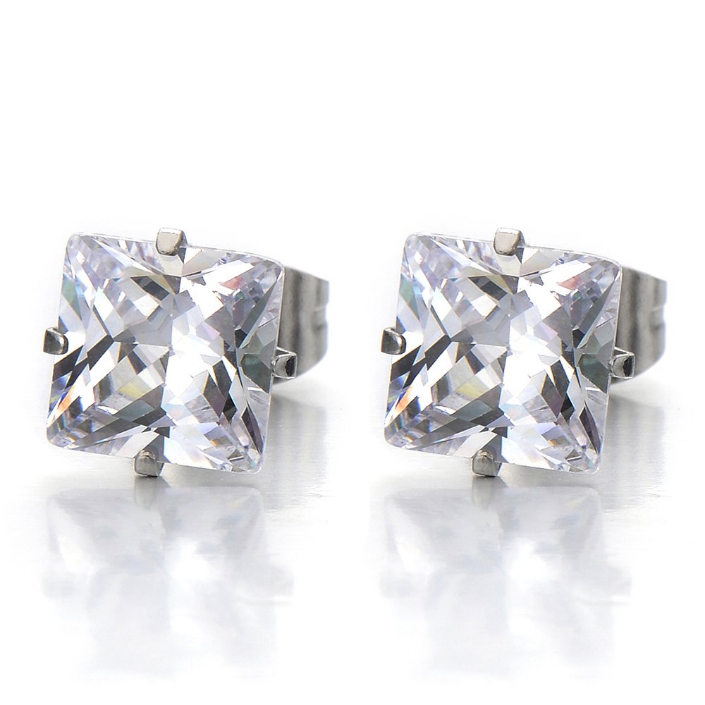 1 Par Circonita Cuadrados, Pendientes de Hombre Mujer, Aretes, Acero Inoxidable