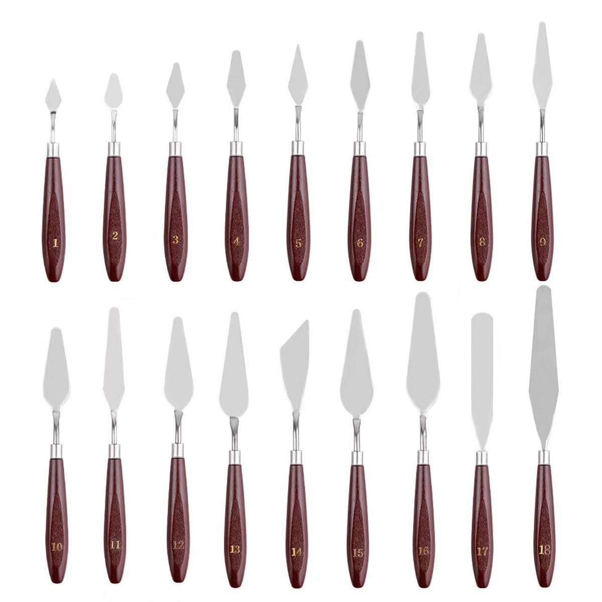 Cuchillos de pintura de acero inoxidable, espátula, paleta, cuchillo profesional, mango de madera, accesorios de pintura al óleo, juego de mezcla de colores para pintura al óleo, lienzo, pintura
