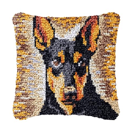 Image of bositigo Dog Latch Hook Pillow Kit for Adults & Kids, DIY Pre-Printed Canvas Craft, 17x57 Inch Decorative Cover for Sofa Cushions, Bedroom Decor (Dog Pattern 41)
