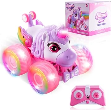 Remote Control Car Unicorn Monster Trucks for Girls 360 Rotating 4WD Stunt RC Cars with LED Lights and Music, 2.4GHz Toy Various Terrain Pink RC Cars Birthday Gifts for Kids Girl Age 3-12 LY-023