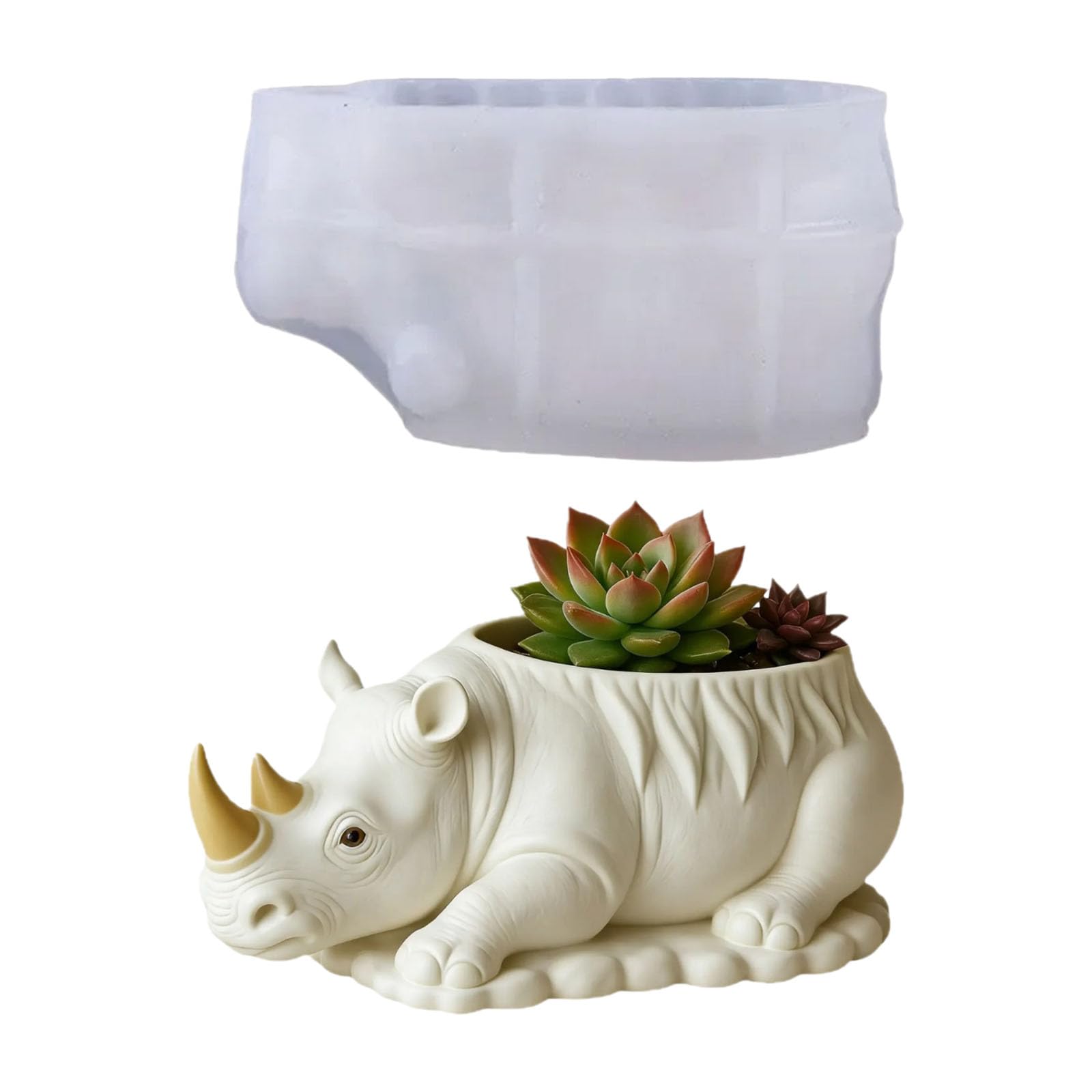ZEPFJHE Rhinoceros Silicone Molds for Container Soap Chocolate Making Decorative Flowerpots Animal Shaped Elastomer Cast