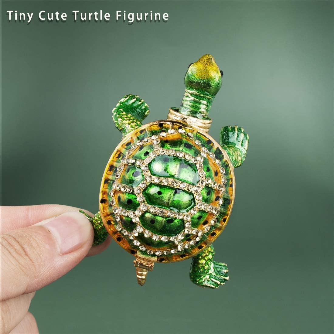 YU FENG Green Turtle Jewelry Trinket Boxes Hinged,Crystal Bejeweled Turtle Animal Figurines Collectible,Tortoise Lover Gifts - Image 3