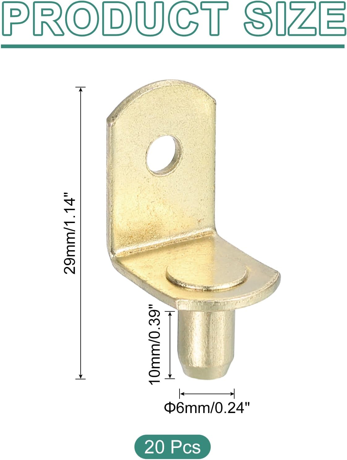 uxcell 20Pcs Shelf Support Pegs, 6mm L-Shaped Shelf Support Pins, Metal Support Pegs Holder for Kitchen Cabinet Bookcase Furniture (Gold)