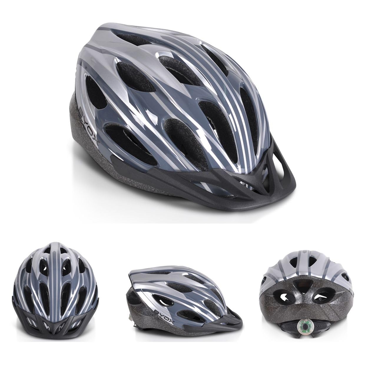 Kinder Schutzhelm Y02, 17 Löcher, Größe M, einstellbar 54-58 cm, LED-Licht grau