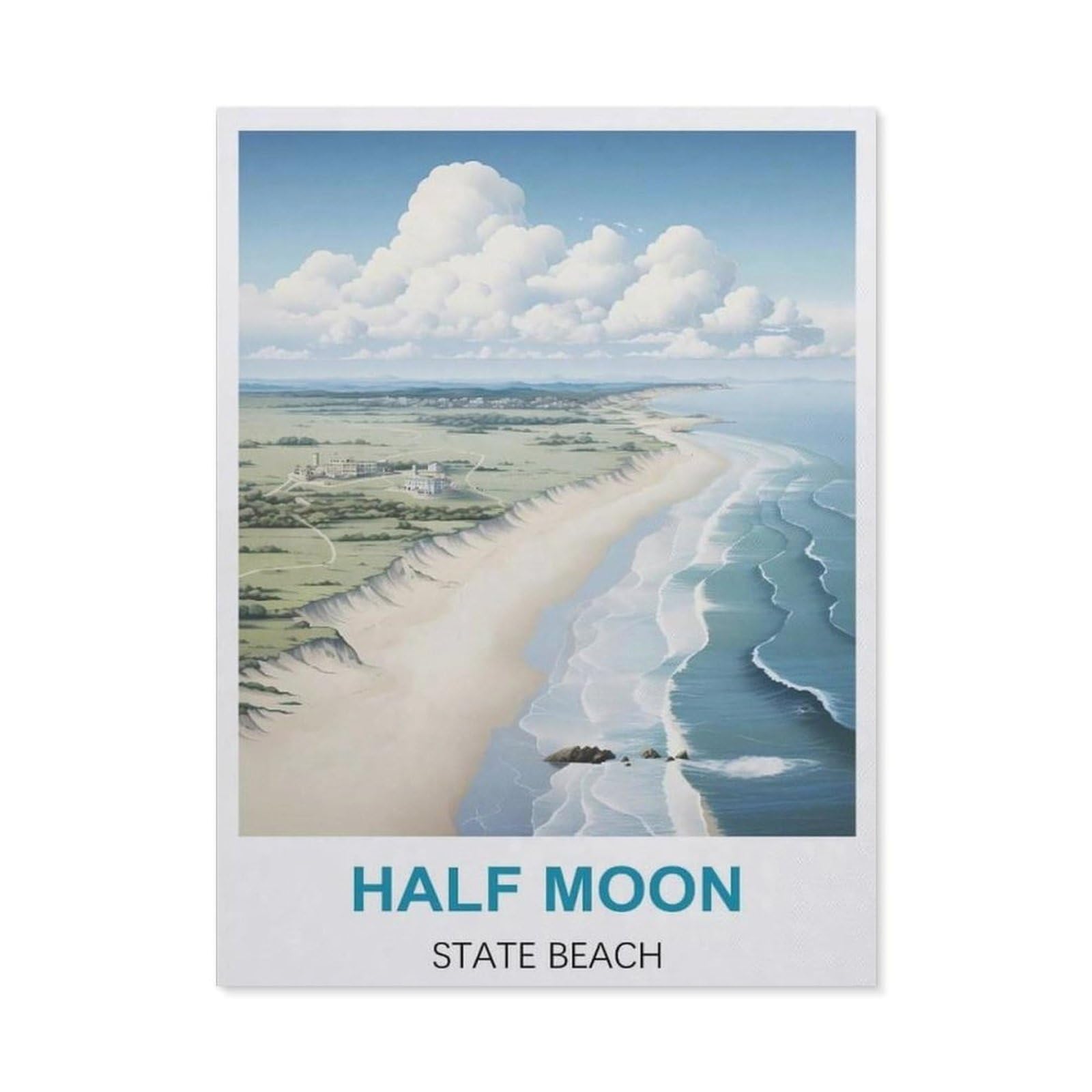 BEAYODKP 5D Diamond Painting，Half Moon State Beach Vintage Travel Poster，Diamond Embroidery Cross Stitch（30 x 40 cm/11.81 x 15.74 inches）-BZ51
