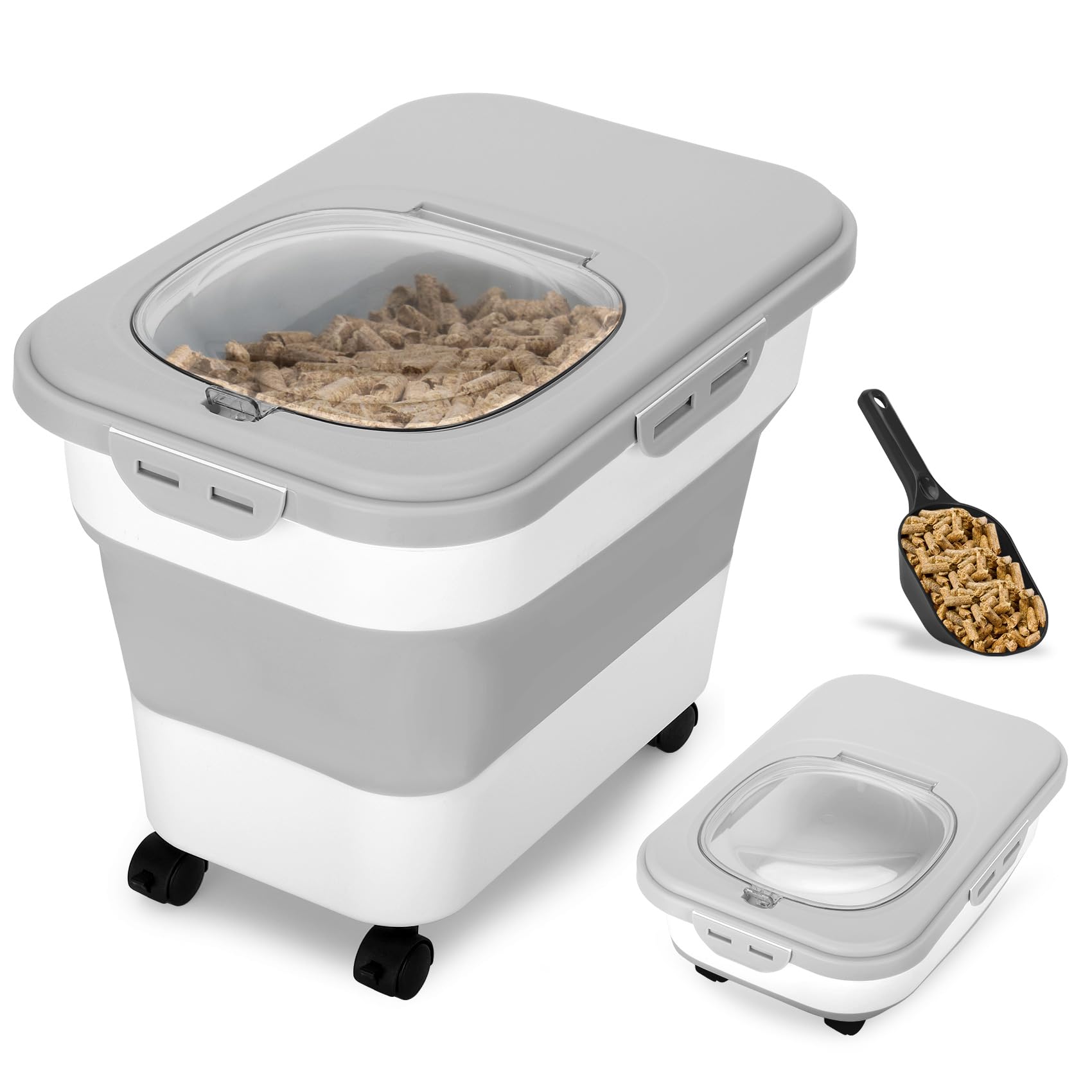 Collapsible Wood Pellet Storage Container With Wheels - Airtight Bin For Smoker Pellets, Charcoal & Fuel