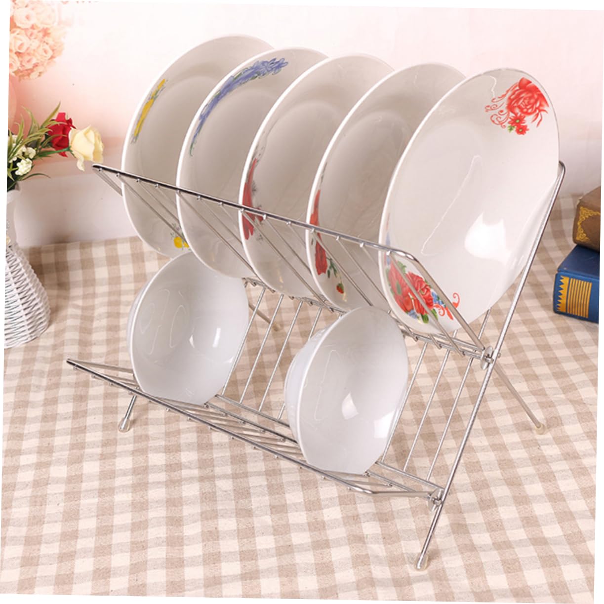 Cabilock Estante para Platos de Acero Inoxidable Plata, Soporte Simple | Organiza Cuencos y Vajilla, Mantiene la Forma, Acabado Decorativo Moderno