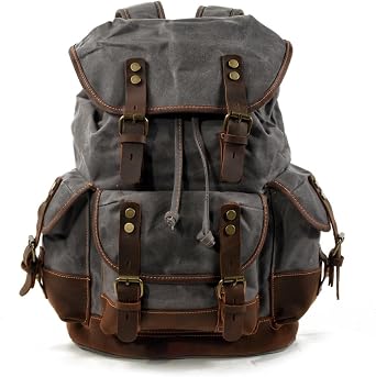 Canvas Backpack Vintage Large Capacity Business Travel Outdoor PU Leather Lightweight Design for Laptop Weekender