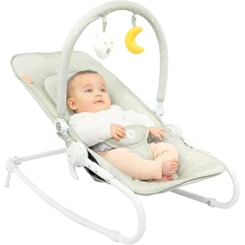 Badabulle Lichen Foldable Baby Rocker - Adjustable Backrest - 3-Point Safety Belt - Removable Play Arch