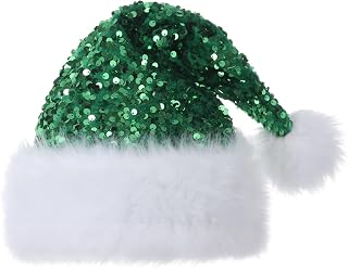 Personalized Sequin Santa Hat for Adults, Red Glitter Christmas Party Hat, Xmas Halloween New Year Holiday Headwear