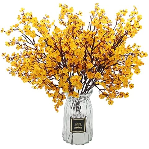Hananona 10 Pcs Artificial Babys Breath Flowers Fabric Fake Yellow Silk Flowers for Fall Season Home Decor Floral Arrangement Table Centerpieces (10, Orange) Cover