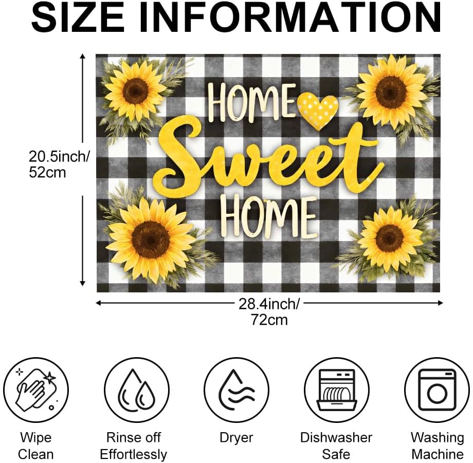 Sunflower Farmhouse Kitchen Stove Top Cover 28.35 x 20.47 Inch Home Sweet Home Buffalo Plaid Design Electric Stove Top Cover Decorative Stove Glass Front Cover Rustic Country Kitchen Decor