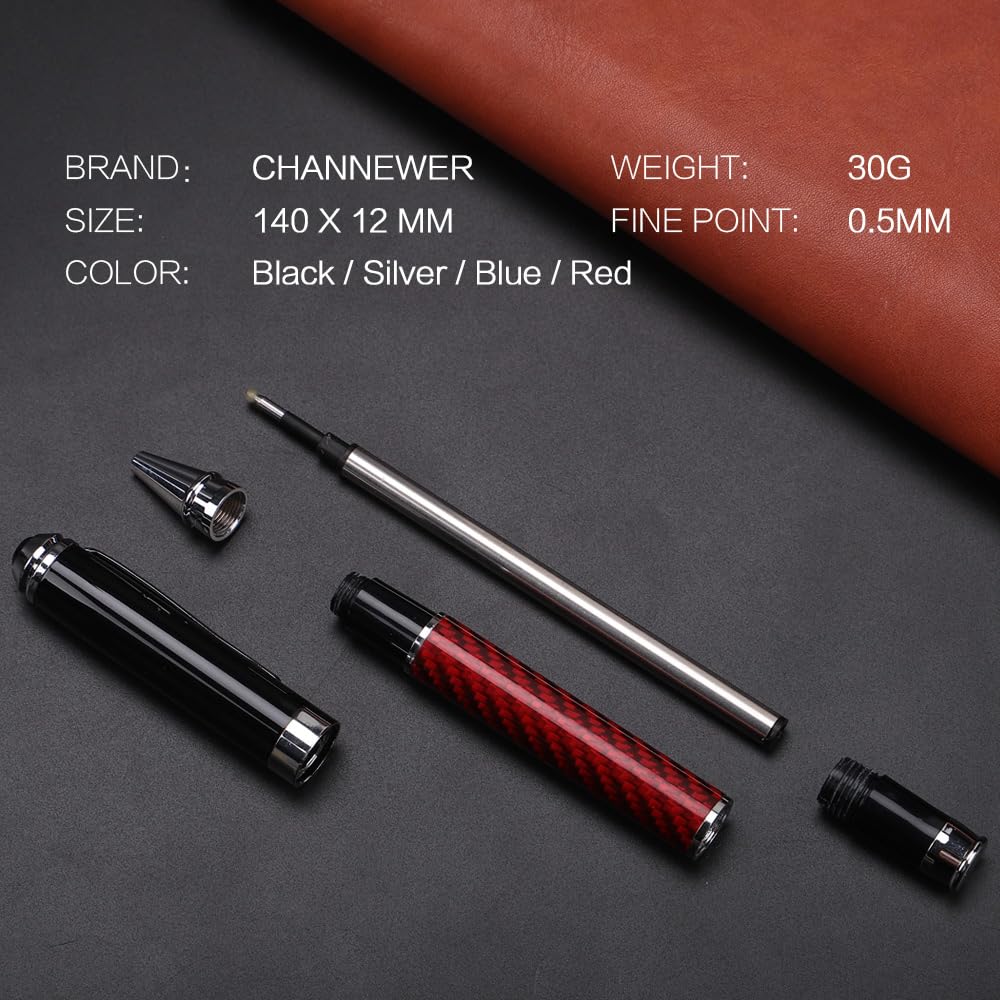 Kohlefaser-Stift, Premium-Metall-Gelschreiber, Mikrospitze, 0,5 mm, schwarze Tinte, glattes Schreiben, Kugelschreiber (rot)