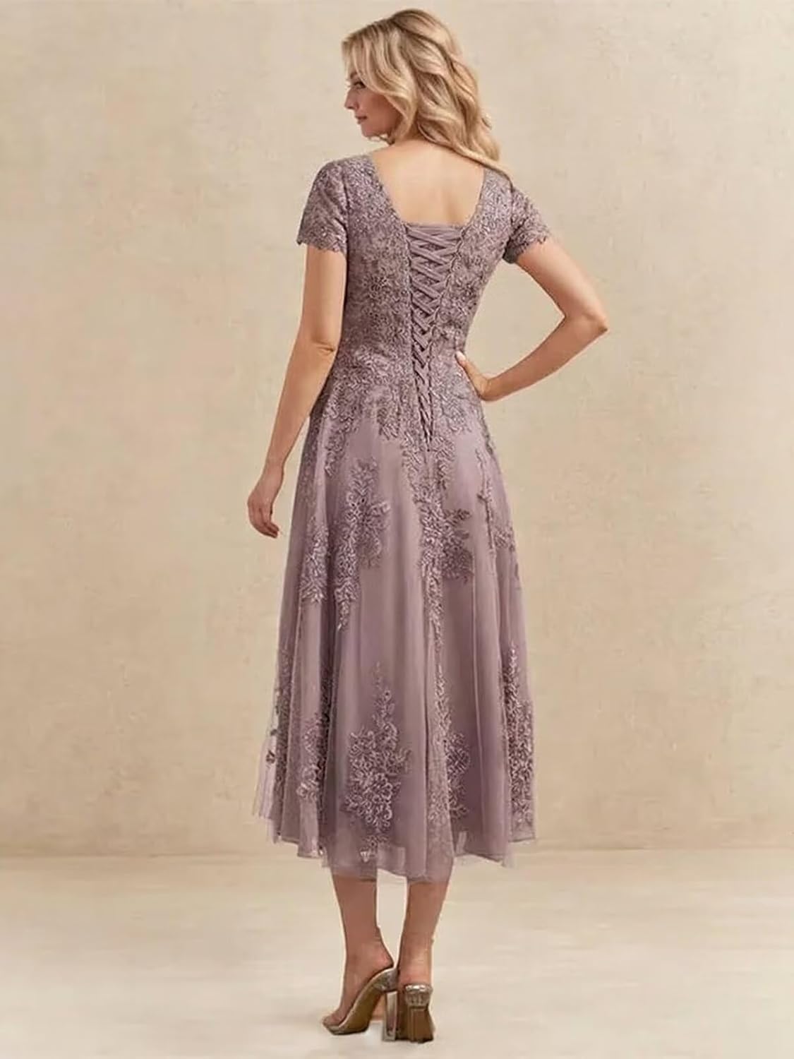 Tea Length Mother of The Bride Dresses for Wedding Scoop Neck Lace Mother of The Groom Dress for Women Formal - Image 2