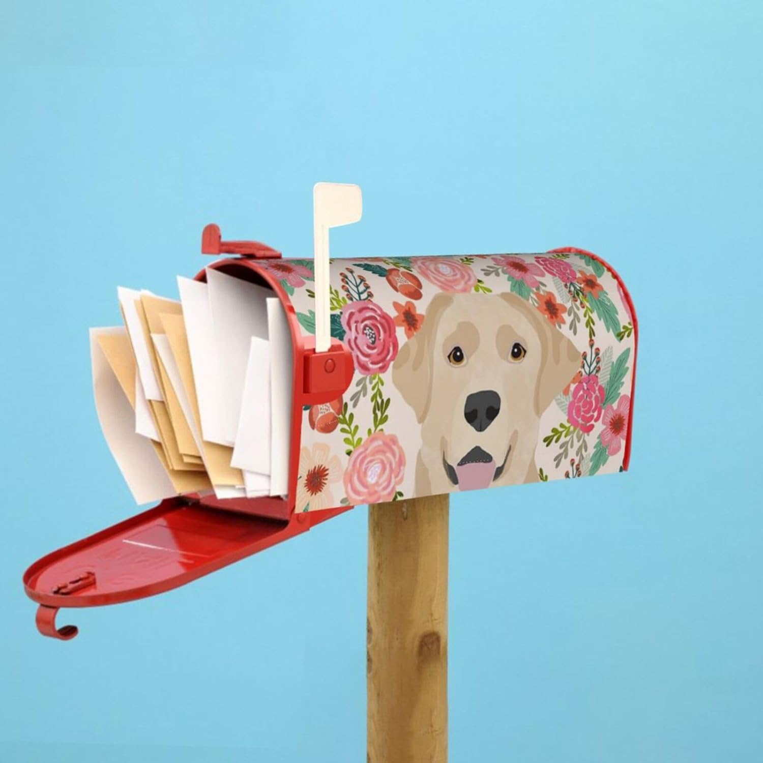 Labrador Retriever Dogs Floral Boho Flowers Magnetic Mailbox Cover Standard Size Post Box for Outdoor Garden Yard Home Decor 21x18 in