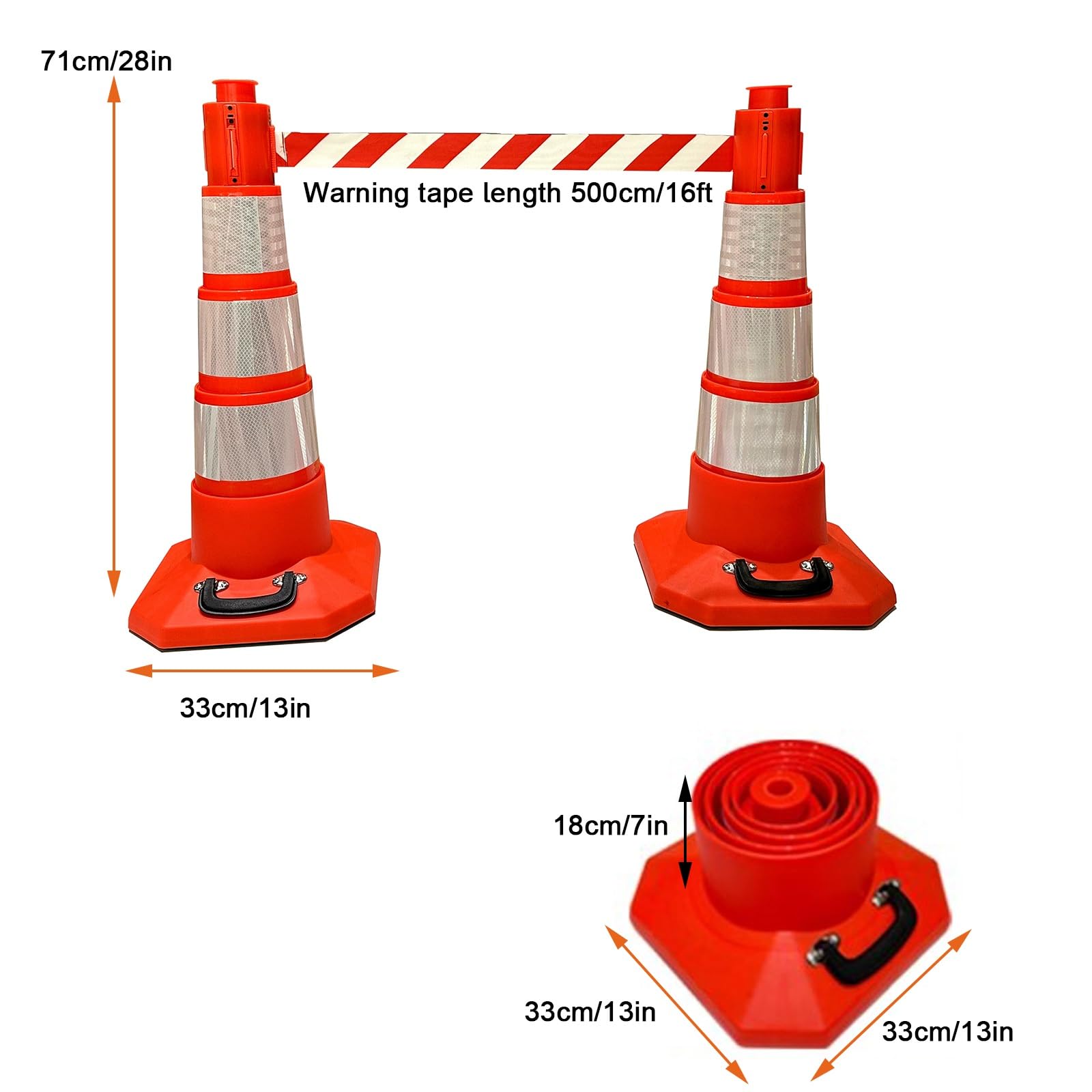Conos Señalizacion, Conos de Advertencia Plegables, con Cinturón de Aislamiento, para Estacionamientos y Obras (2 Uds)
