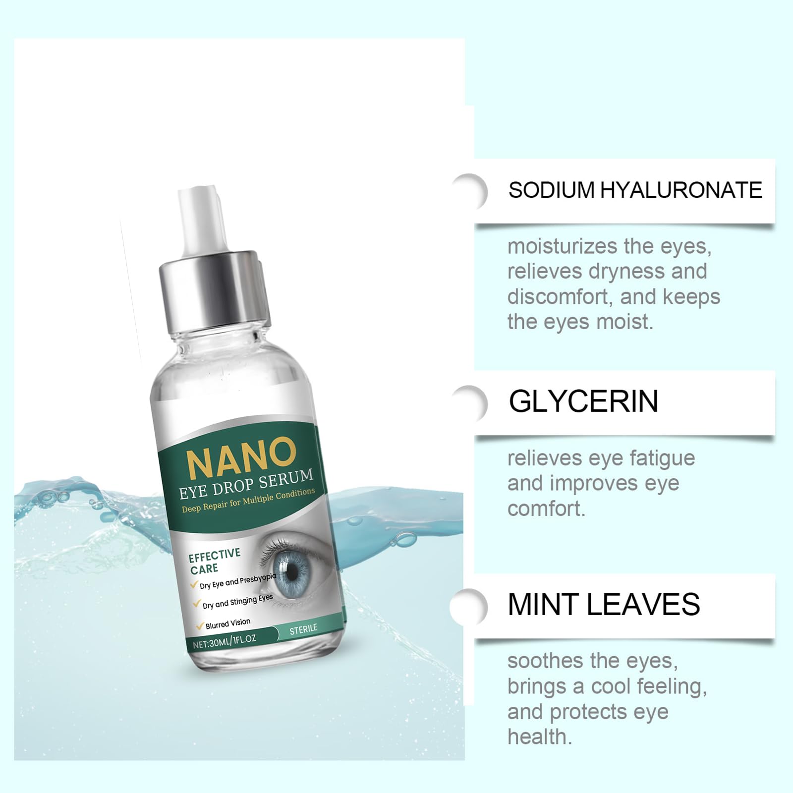 Nano Drops Serum, with Lutein, Vitamin C & E, Mimics Natural Tear Film, for Long-Term Daily Use without Irritation