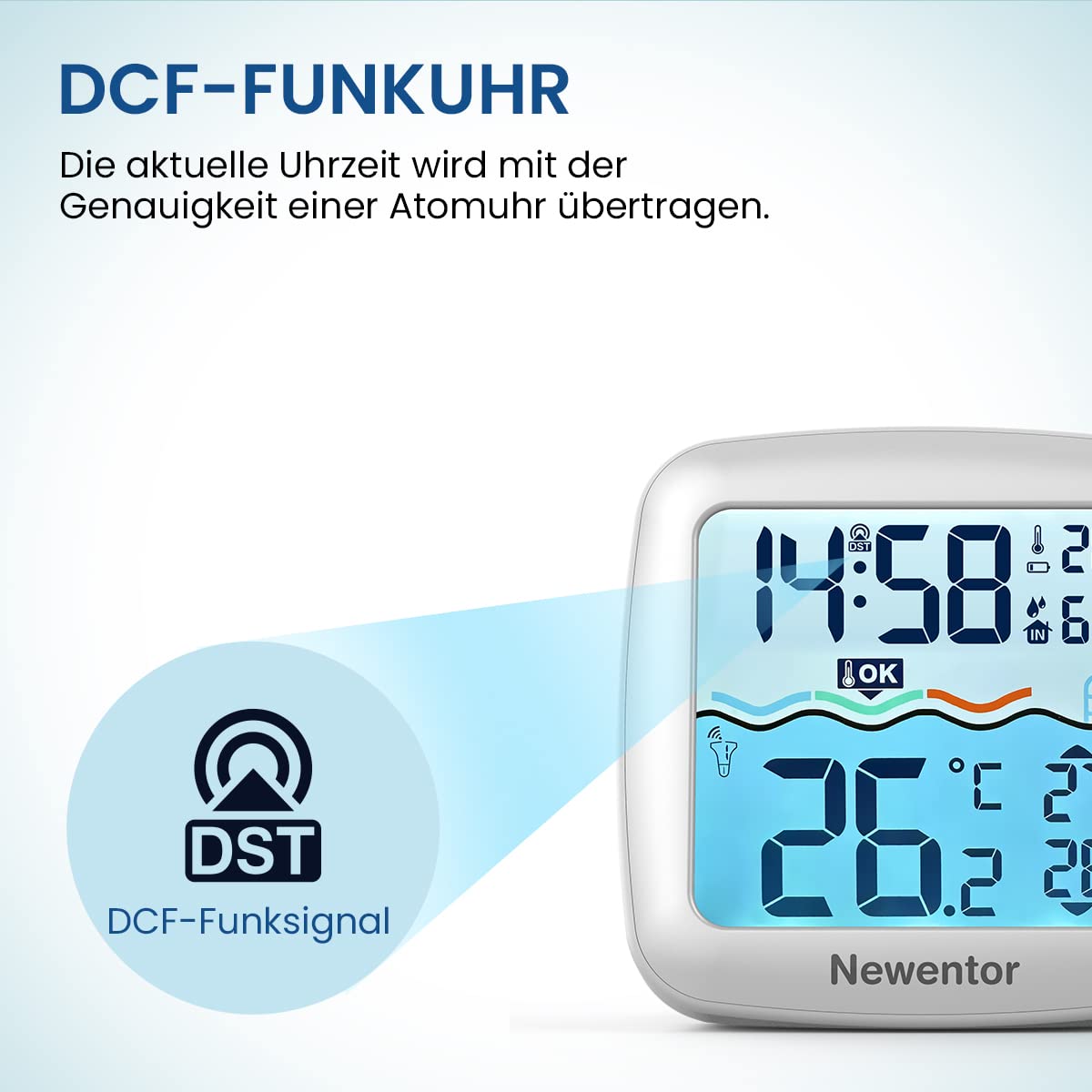 Newentor PoolThermometer Schwimmend - Funk Wasserthermometer -Aufgerüstete IPX8 Wasserdicht - Verbesserter Antennen - Turbo für 100m Reichweite durch Wände - Weiß mit Basisstation