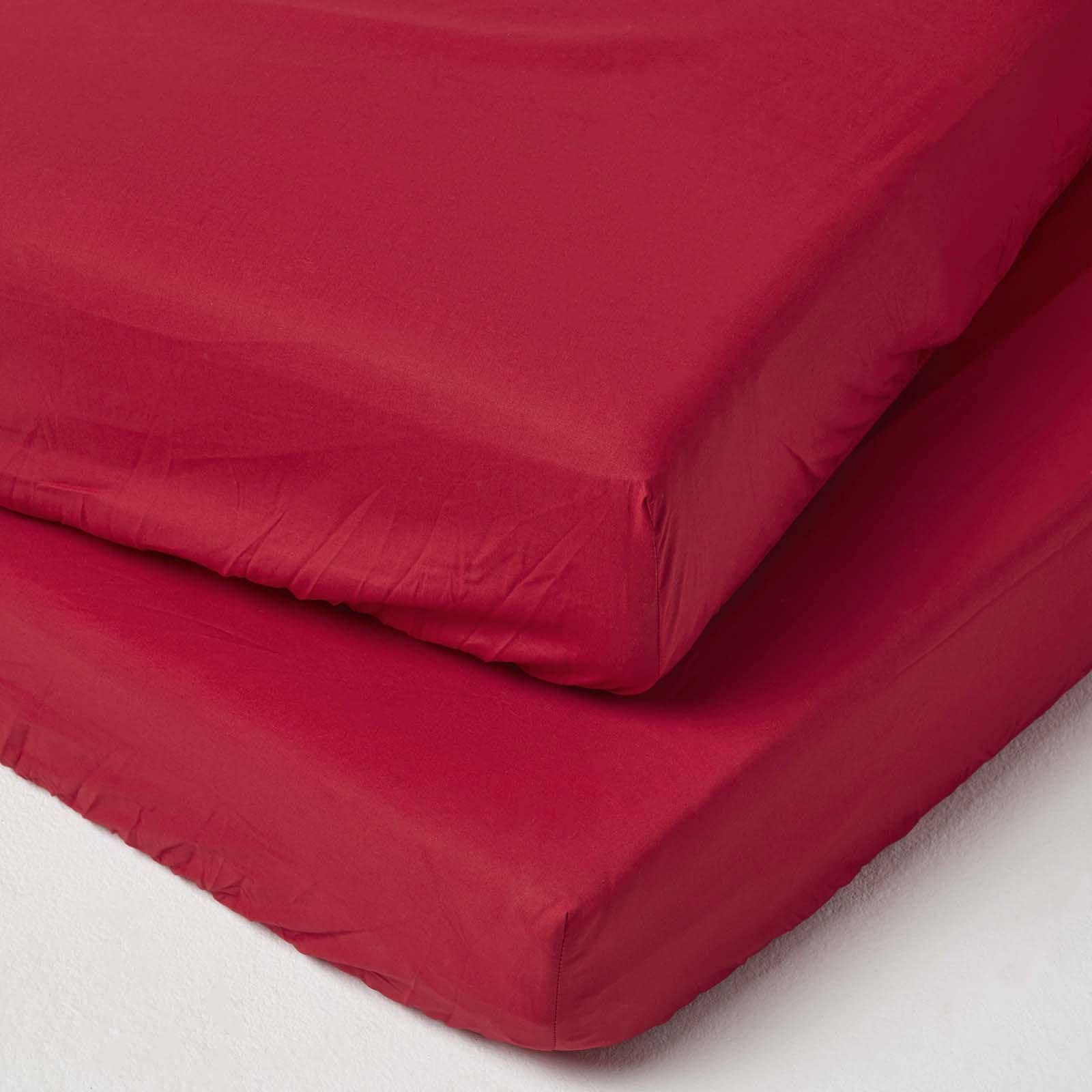 HOMESCAPES Red Cot Fitted Sheets 60 x 120 cm 2 Pack 100% Egyptian Cotton Percale Soft Hypoallergenic Cot Sheet with Fully Elasticated Skirt Breathable Easy Care 200 TC 400 Thread Count Equivalent