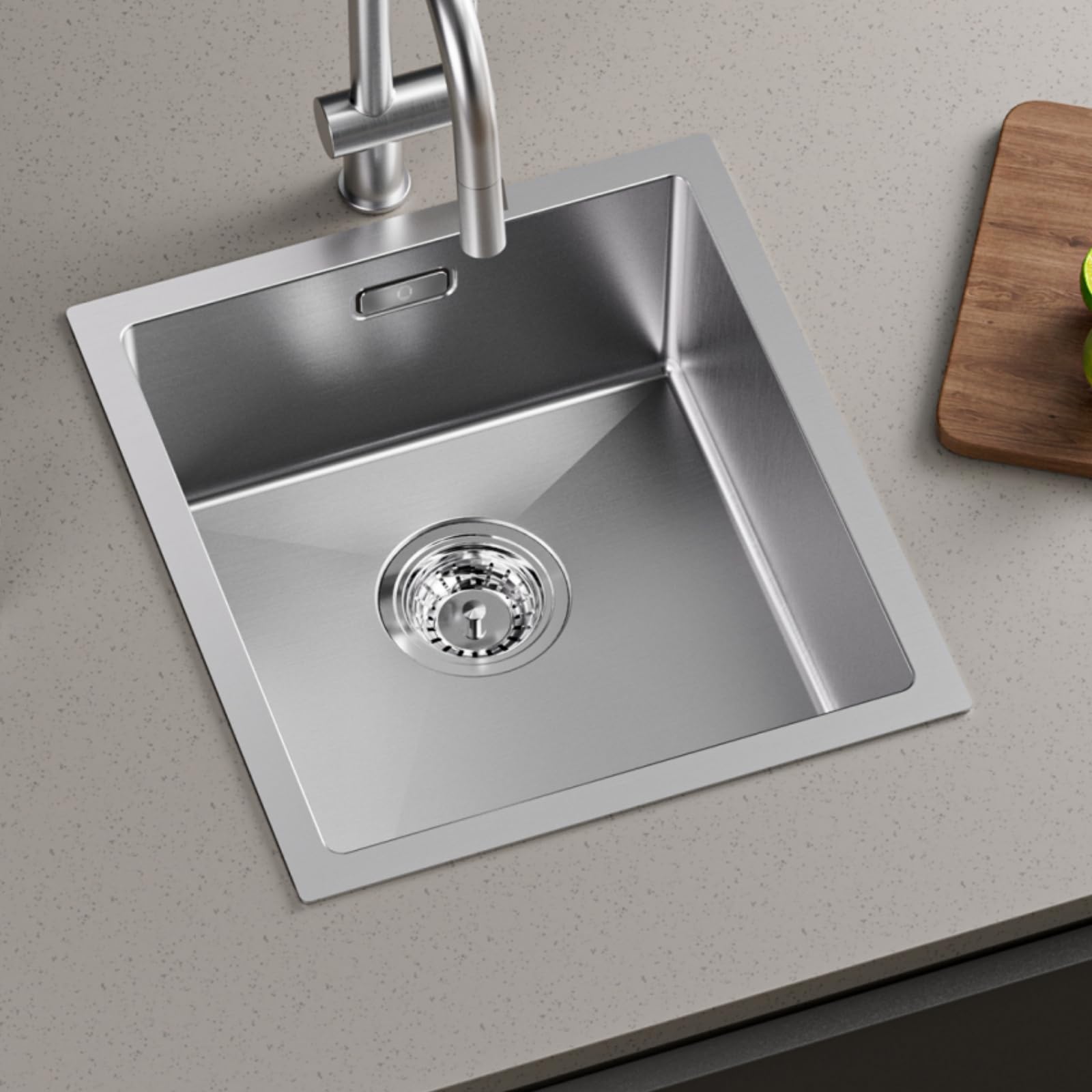 CECIPA Lavandino Cucina 40x44cm, Lavello Cucina 1 Vasca in Acciaio Inox, Lavabo Cucina Moderno Con l'Ultimo Sifone e Troppopieno, Lavelli da Cucina