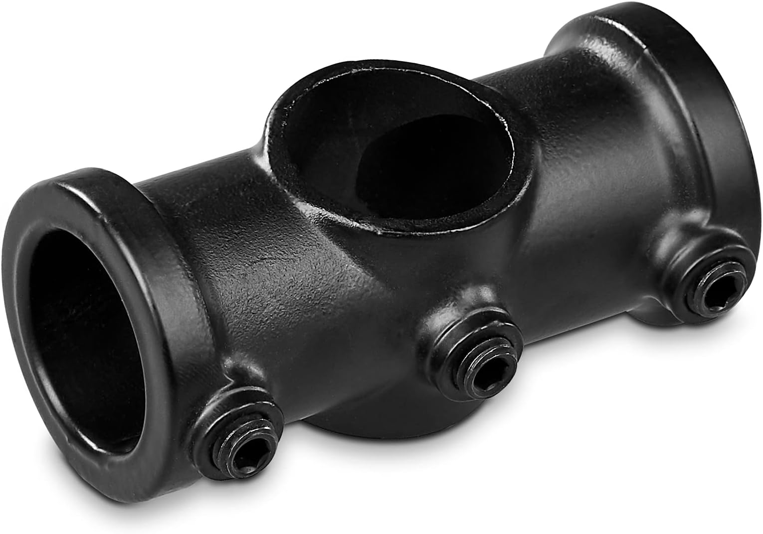 pamo Malleable Cast Iron Fitting 4-Way Clamp - for DIY Clothes Rail in Industrial Loft Design | Clamp | Powder Coated Water Pipe in Black for DIY Wardrobe