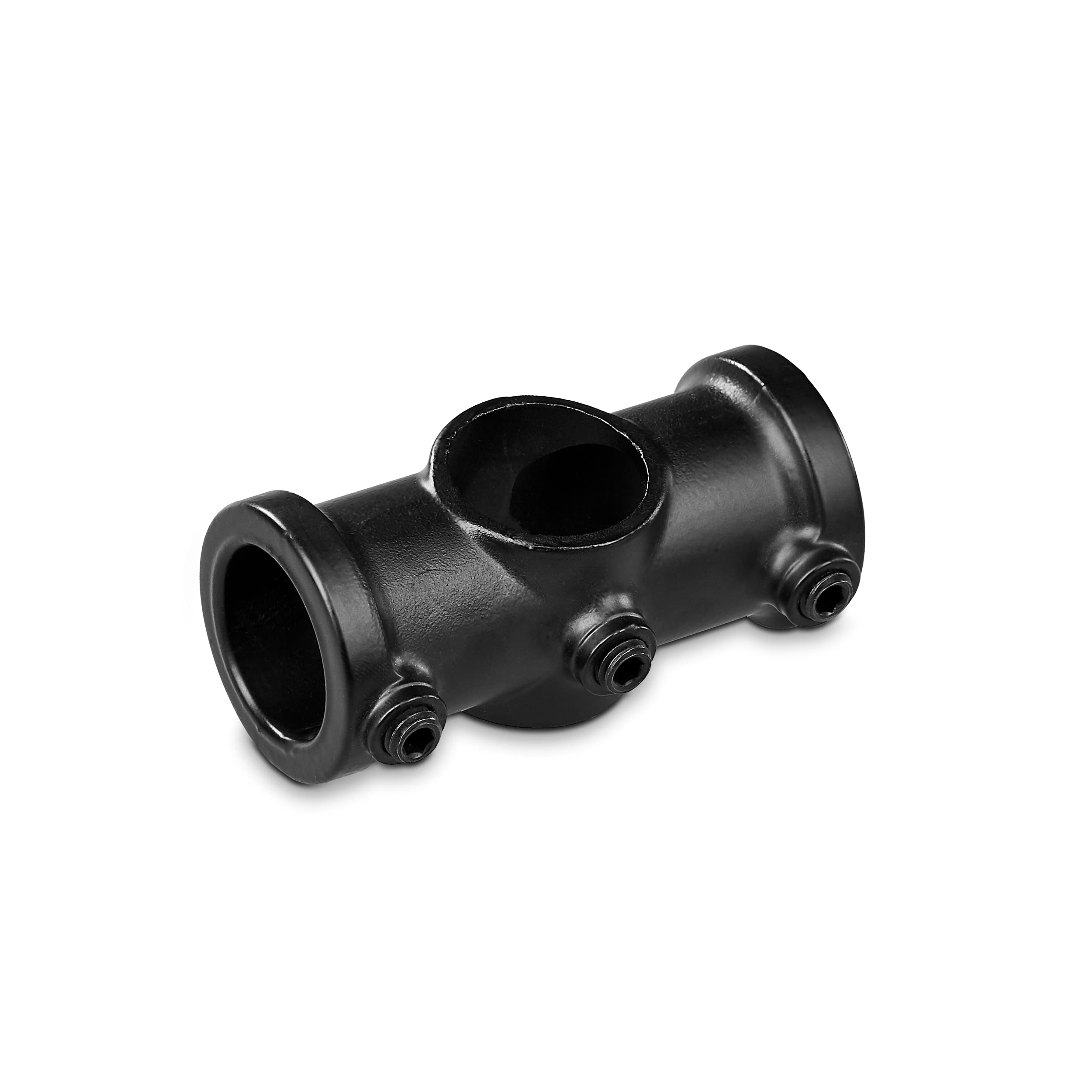 pamo Malleable Cast Iron Fitting 4-Way Clamp - for DIY Clothes Rail in Industrial Loft Design | Clamp | Powder Coated Water Pipe in Black for DIY Wardrobe