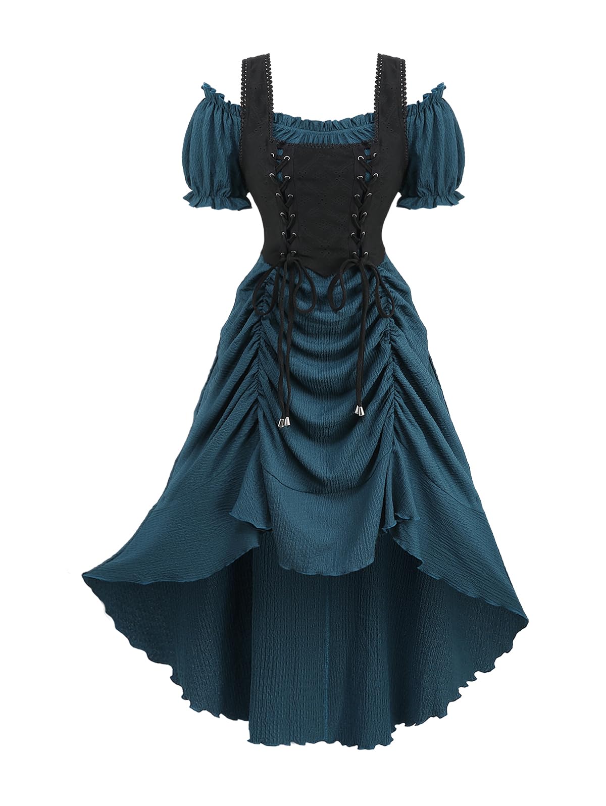 ROSE GAL Rosegal Women Plus Size Steampunk Renaissance Costume Dress Cold Shoulder Ruffles Lace-up High Low Dress