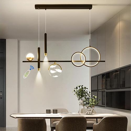 NERDOH Lámpara colgante moderna para comedor, luz simple, lámpara de lujo LED regulable para sala de estar con control remoto, lámpara de comedor