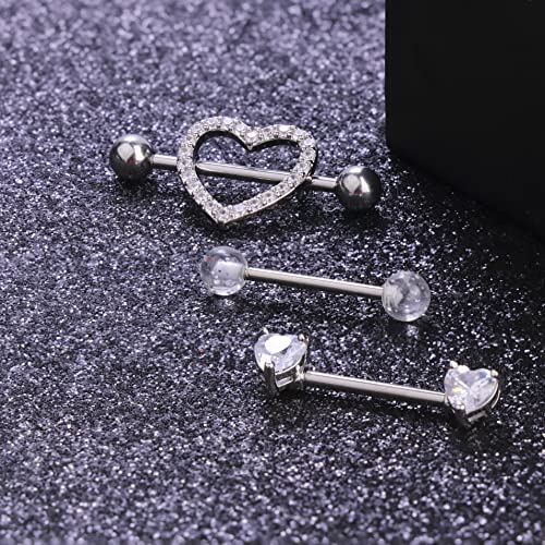 Besteel 8 Pairs Nipple Rings 14G Stainless Steel Nipplerings CZ Heart Butterfly Ball Tongue Barbell Rings Retainer Body Piercing Jewelry for Women4