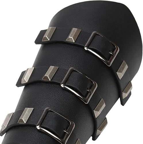 Vista 6 de Brazalete de cuero medieval con hebilla de guantelete unisex para adultos, disfraz de armadura medieval, par de puños de cuero