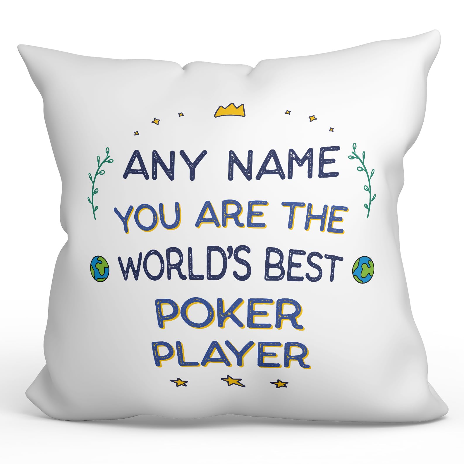 MUGFFINS Personalised Cushion for POKER PLAYER Padding included - in English - World's Best - Funny custom gift - Pillow: cover and filling 15.7x15.7 inches — image 1