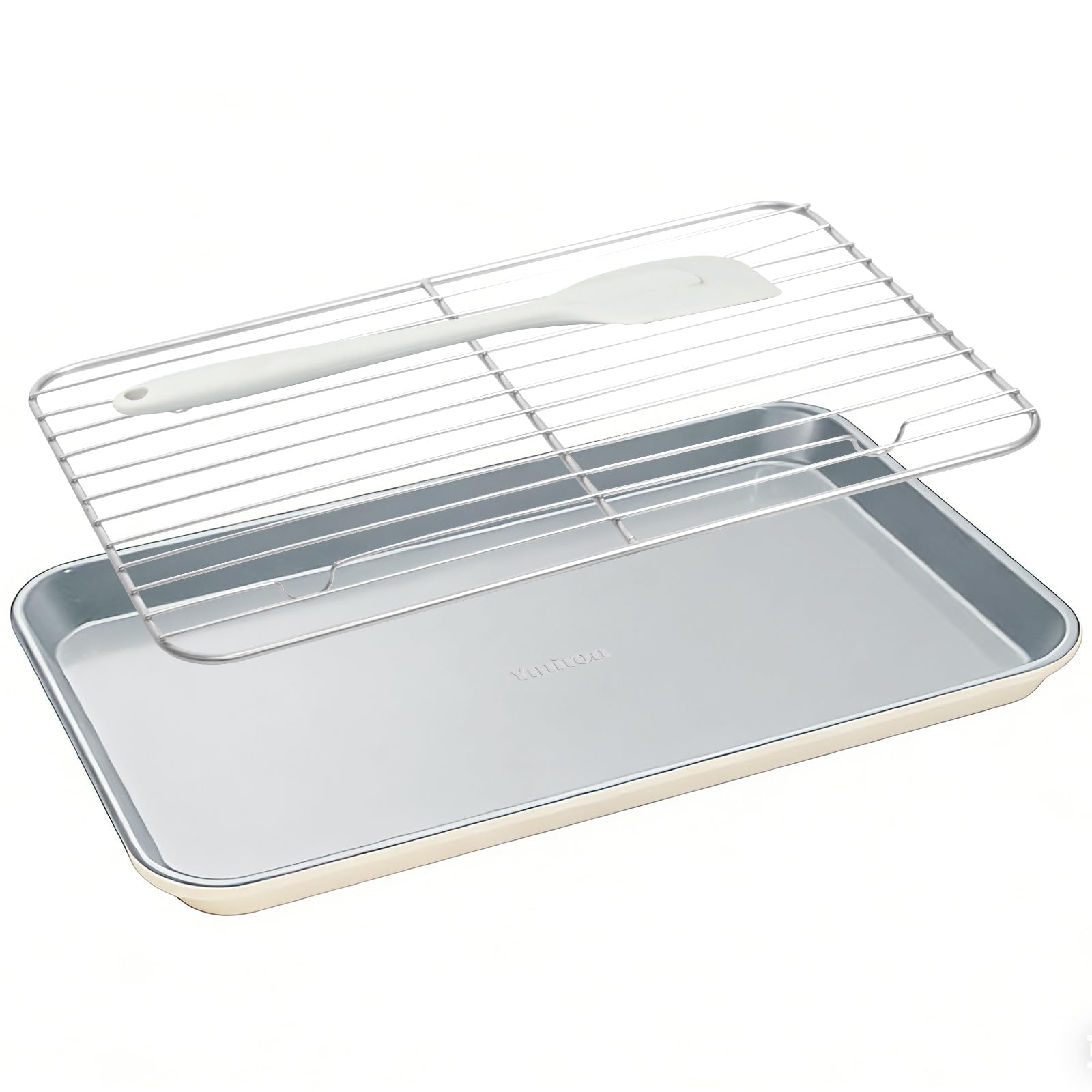 7PCS Ceramic-Coated Baking Sheet Set - 10x15in Jelly Roll Pan with Wire Rack, Spatula & Cookie Cutters