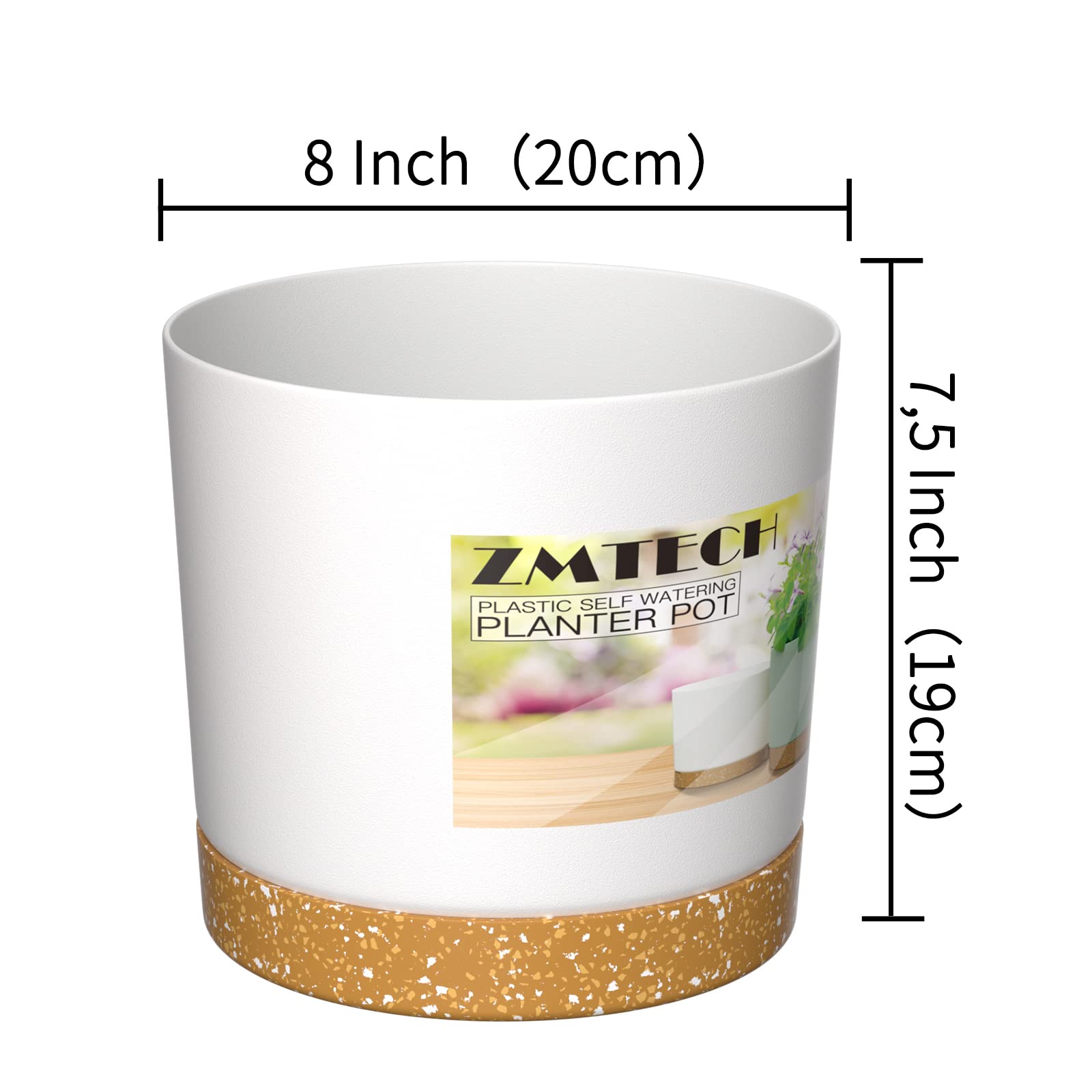ZMTECH Blumentopf 20 cm Durchmesser übertöpfe für zimmerpflanzen, Kunststoff blumentöpfe mit Untersetzer und Abflusslöchern, Rund pflanztöpfe für Innen Außen Pflanzen(3er-Set, Weiß)