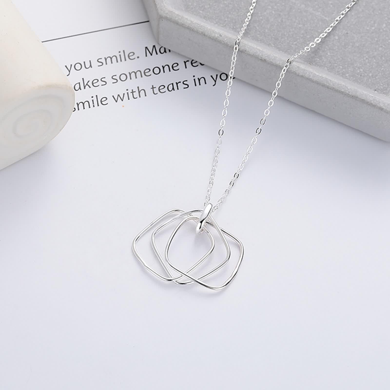 Collane per le donne Argento 925, Collana Pendente Geometrico Quadrato Argento Dimensione 42+3Cm