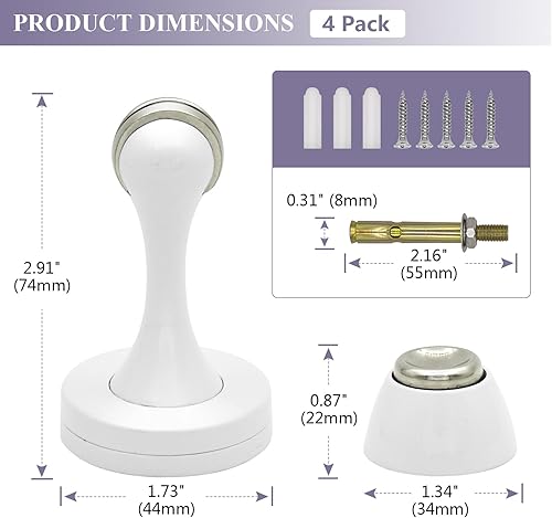 Vista 32 de Paquete de 4 topes magnéticos para puerta, topes de puerta de acero inoxidable, soporte magnético de pared para piso, resistente y moderno
