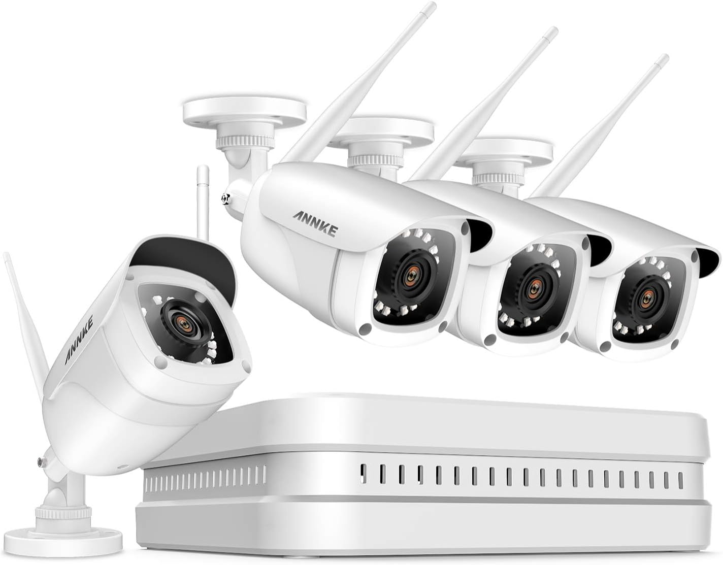 ANNKE 8CH 1080P FHD Wireless NVR Video Surveillance System, 4×1080P Bullet IP Cameras, 100ft Night Vision with Smart IR, Remote Access, HDMI Output, Plug and Play System