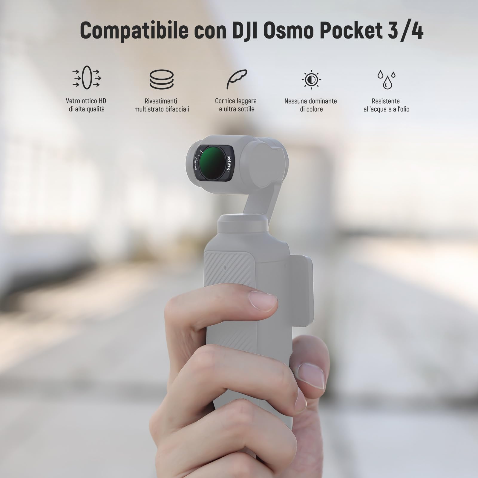 NEEWER Filtro 2 in 1 ND2-32 Variabile e Black Diffusion 1/4 Compatibile con DJI Osmo Pocket 3/ Pocket 4 / Xtra Muse, Magnetico per Action Camera con Protezioni Schermo e Panni di Pulizia