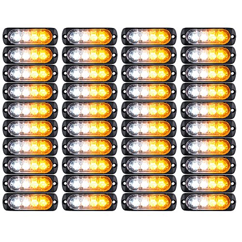 40pcs Amber/White Ultra Slim 12W 4-LED Warning Emergency Construction Strobe Lights For Car Truck Jeep 4x4 ATV UTV SUV Van