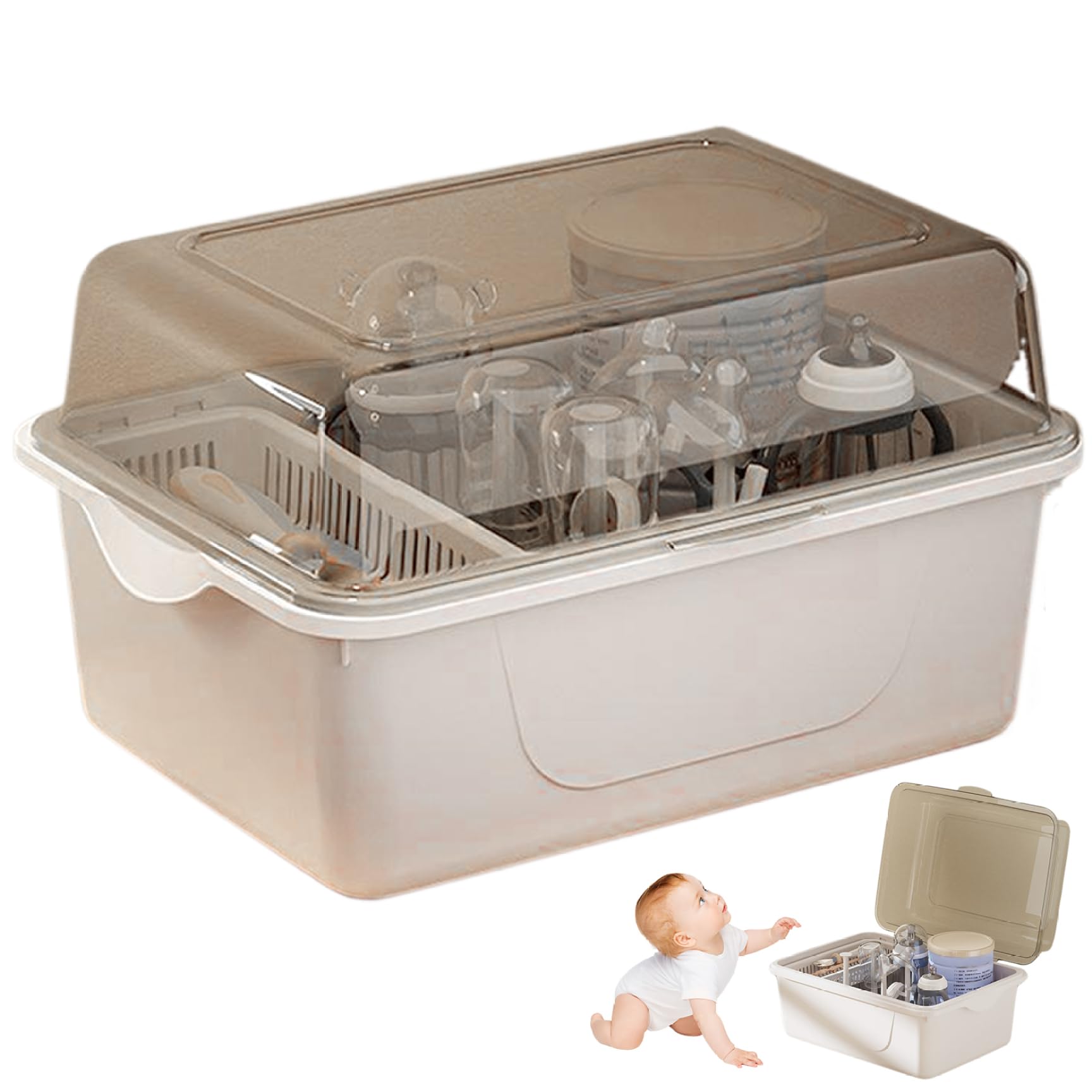 Bottle Drying Rack, Baby Bottle Drying Rack with Lid Dustproof Baby Bottle Rack with Drain Tray Space Saving Reusable Bottle Drying Rack for Baby at Home, Bottle Rack Dryer