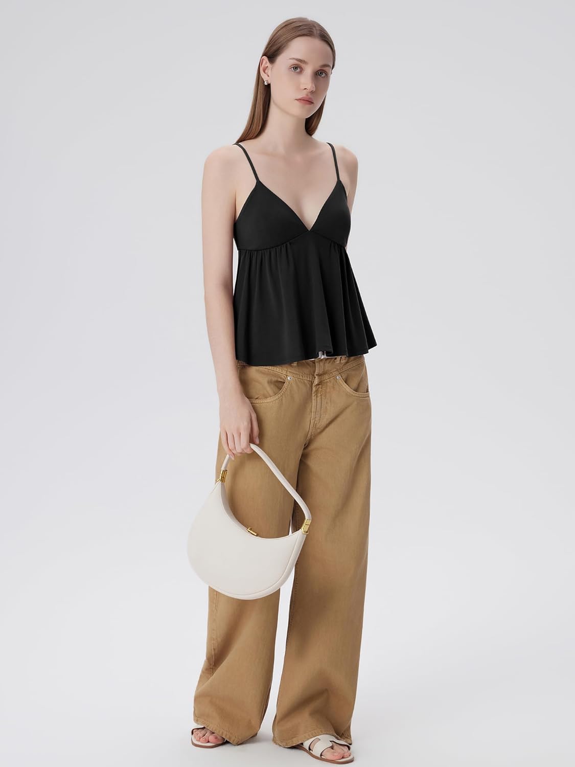 SUUKSESS Women V Neck Babydoll Tank Tops with Built in Bra Summer Cute Peplum Cami Going Out Tops - Image 7