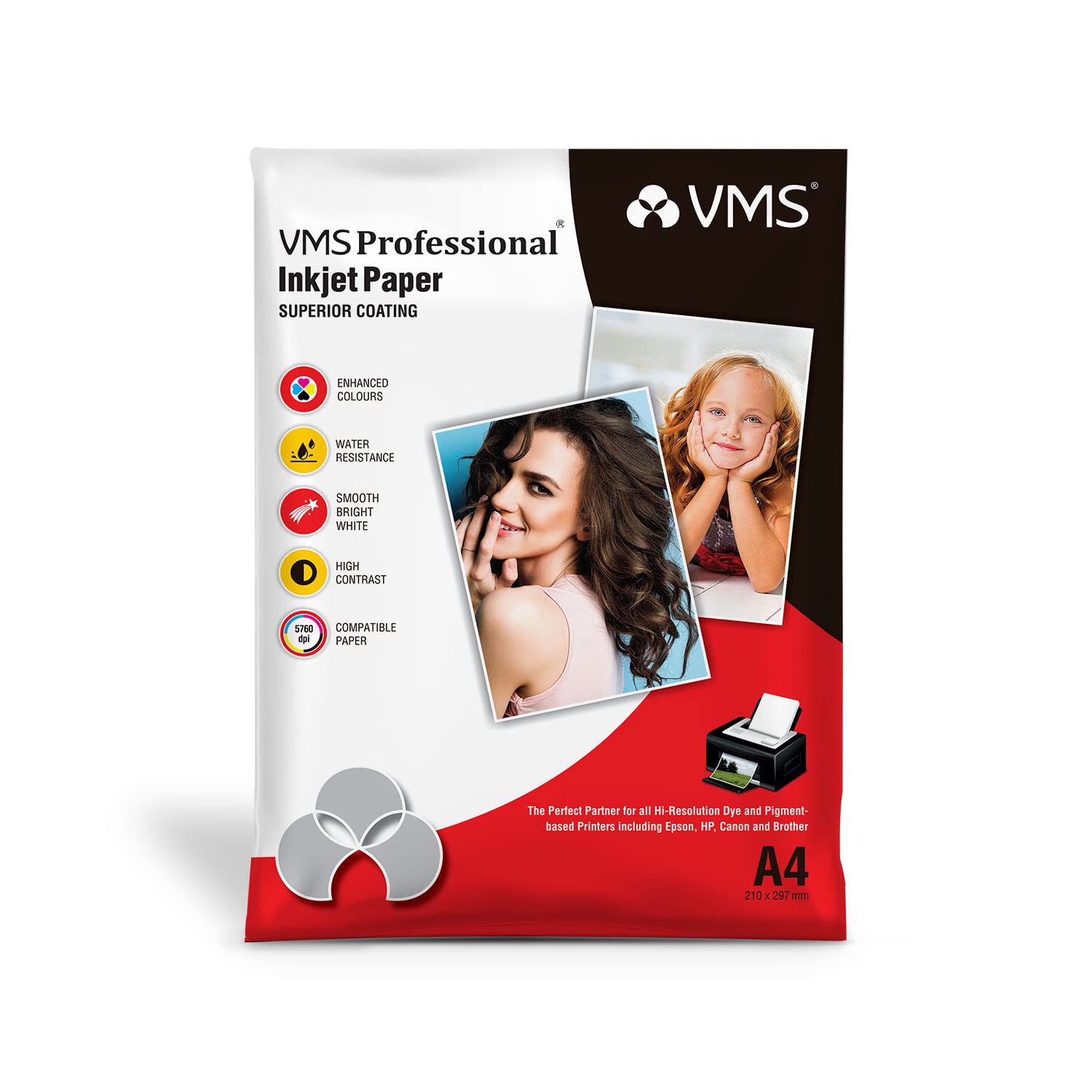 VMS Professional 220 GSM A4 Double Side Glossy Photo Paper – Waterproof, Pack of 20 sheets, Compatible with all Inkjet Printers