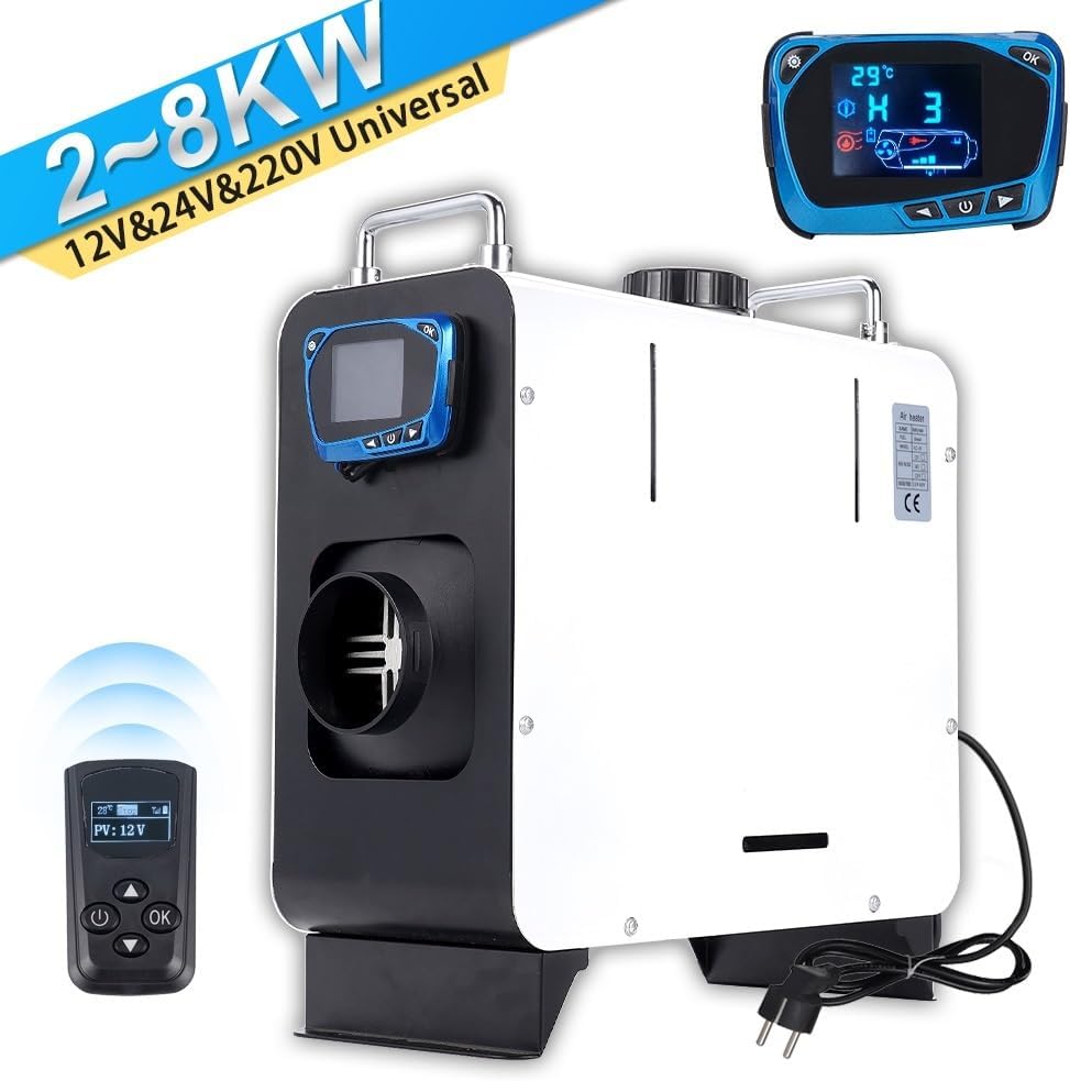 24V 220V All in One Diesel Air Heater 2/8KW Car Heater with Silencer Remote Control for Car Truck Boat RV Parking Heater(2KW)