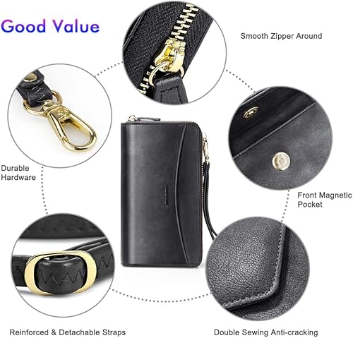 Miniatura 5 de nuoku Cartera RFID para Mujer Monedero Muñequera Bandolera Clutch con Cremallera Perimetral 2 Correas RFID, Zip Around, 2 Strap