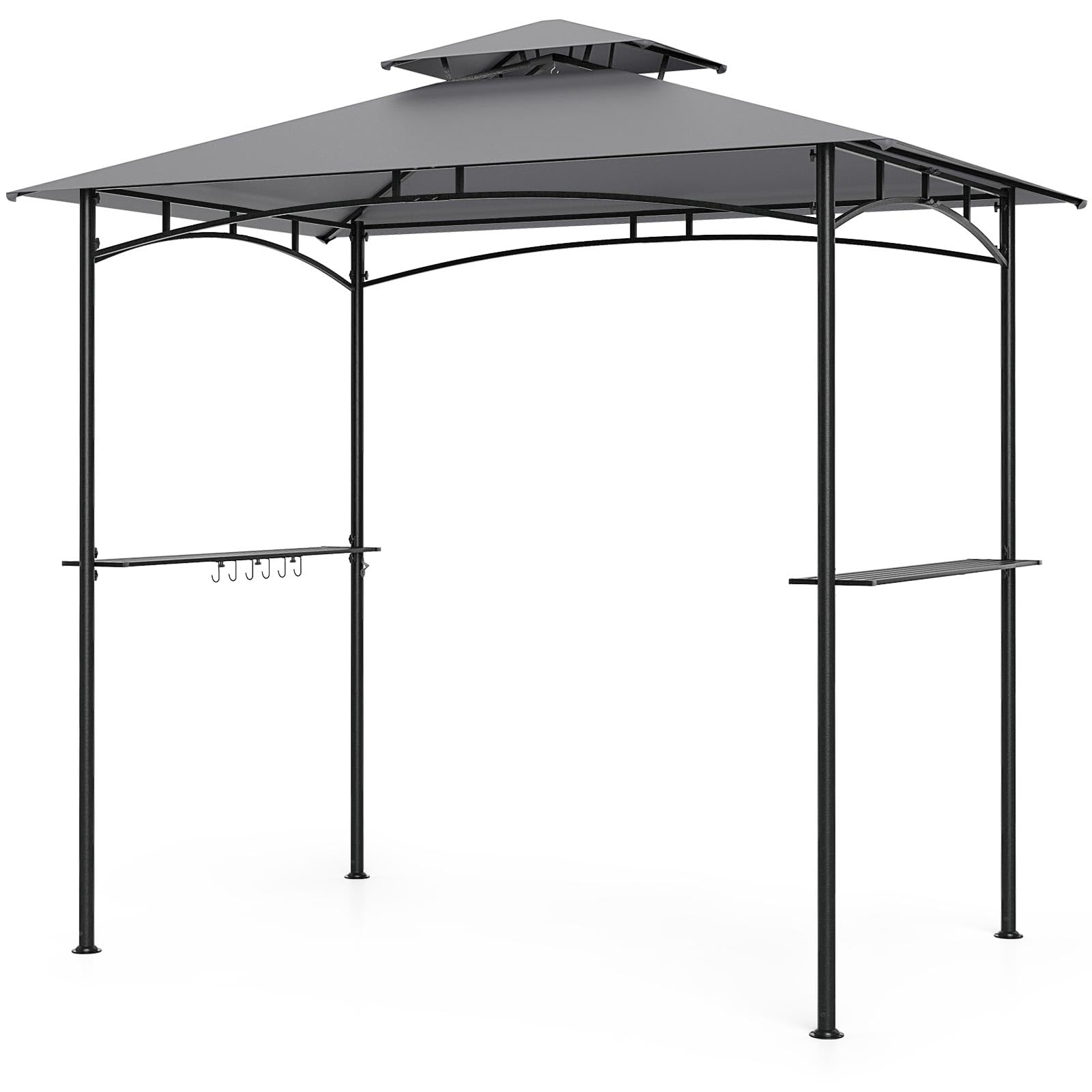 RELAX4LIFE Tonnelle Barbecue Exterieur à Double Toit | Auvent Abri pour Barbecue | Cadre en Métal | 2 Étagères | 6 Crochets | Ouvre-Bouteille | Tonnelle de Jardin Extérieur Facile à Monter