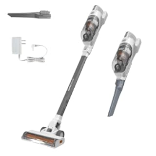 BLACK+DECKER POWERSERIES+ Aspiradora inalámbrica de palo 20V MAX con luces LED para el piso, sin bolsa, aspiradora inalámbrica ligera para el hogar, hasta 44 minutos, potente succión, gris (BHFEA520J)