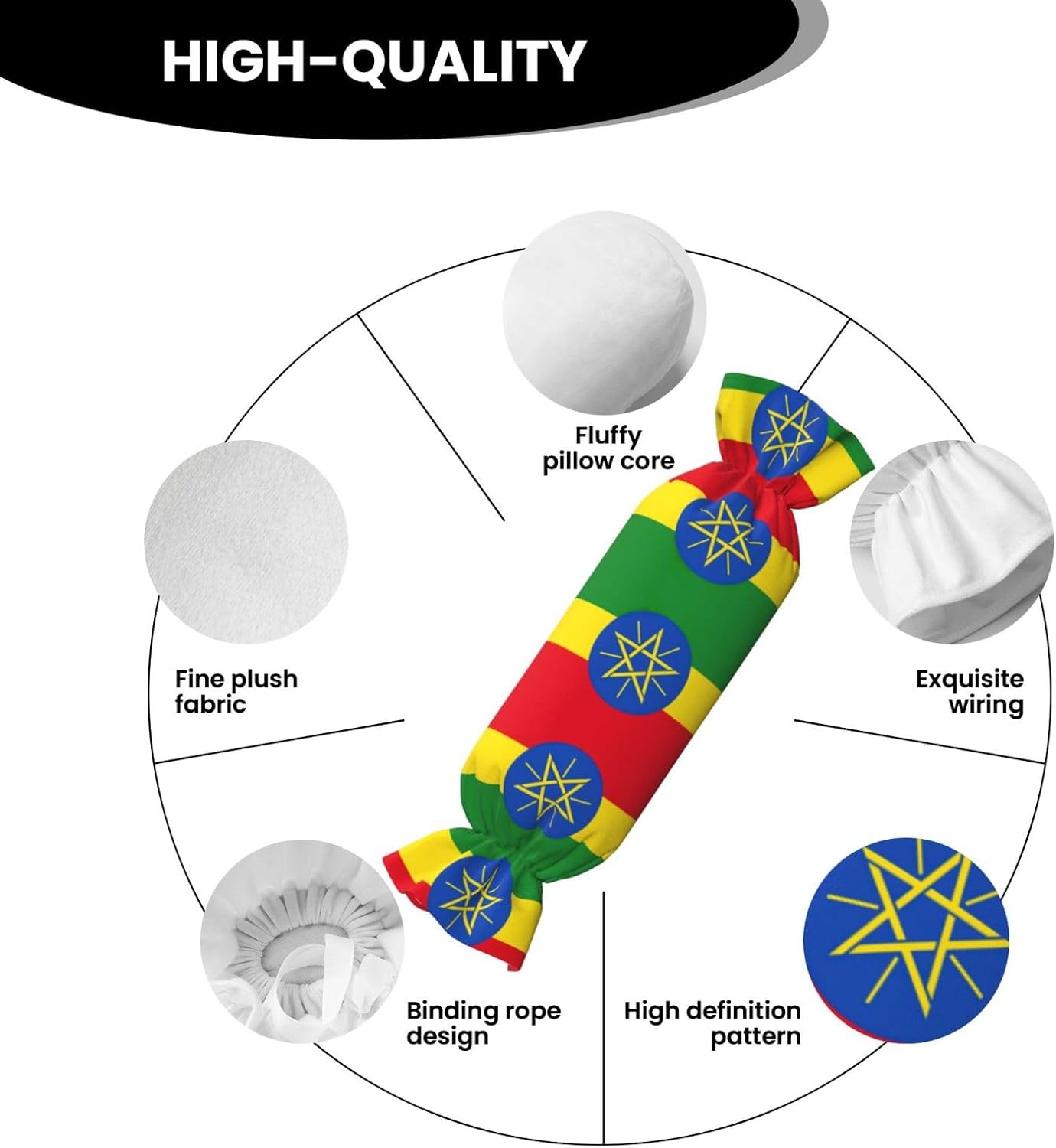 Flag of Ethiopia Print Soft Candy Cylindrical Pillow Comfortable Plush Candy Pillow, 24.4 X 9.8 Inches