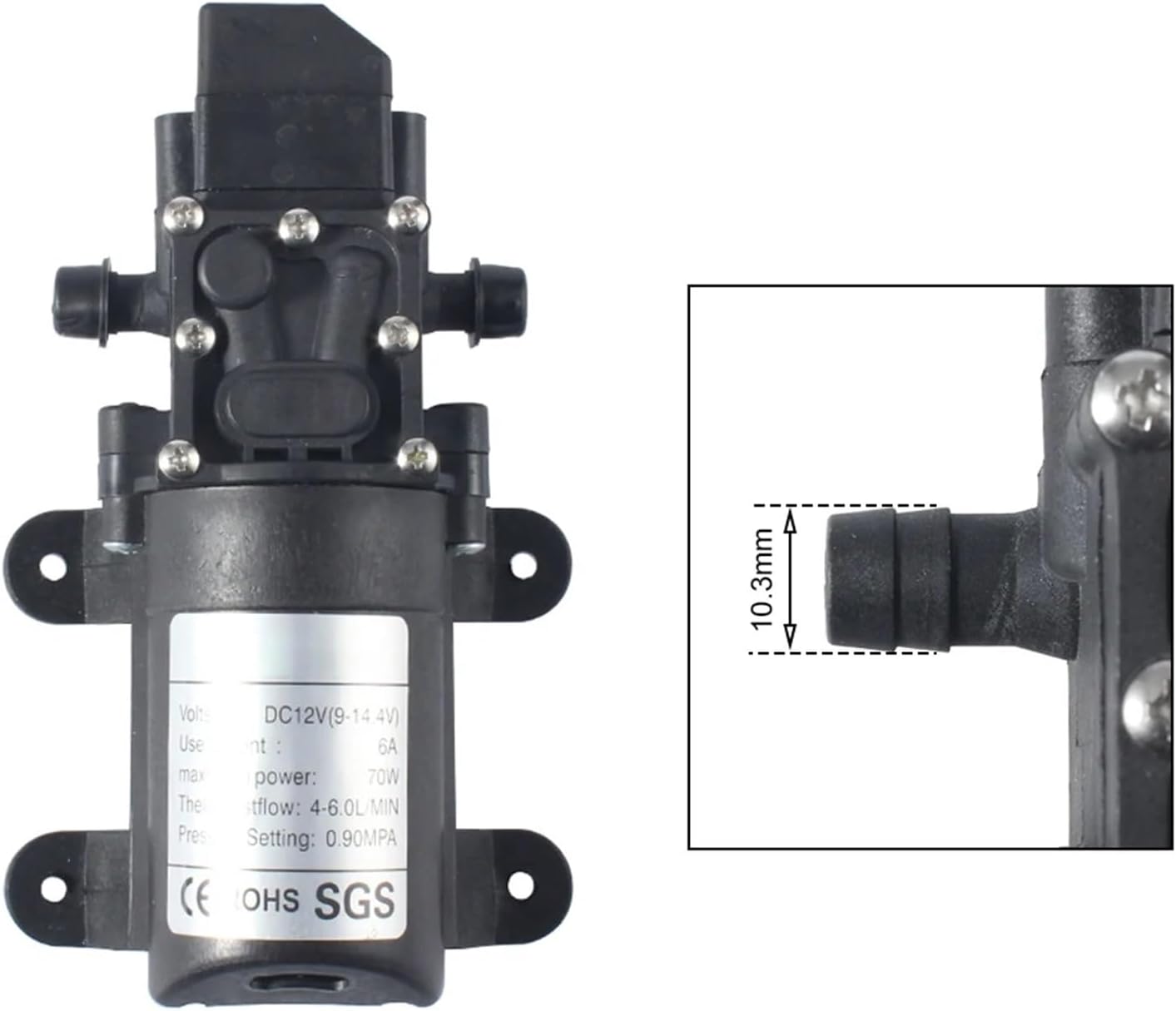 70W 72W 12V 130PSI 6L/Min Water High Pressure Diaphragm Self Priming Pump power supply 6A pipe 1/2(Only pump-02)