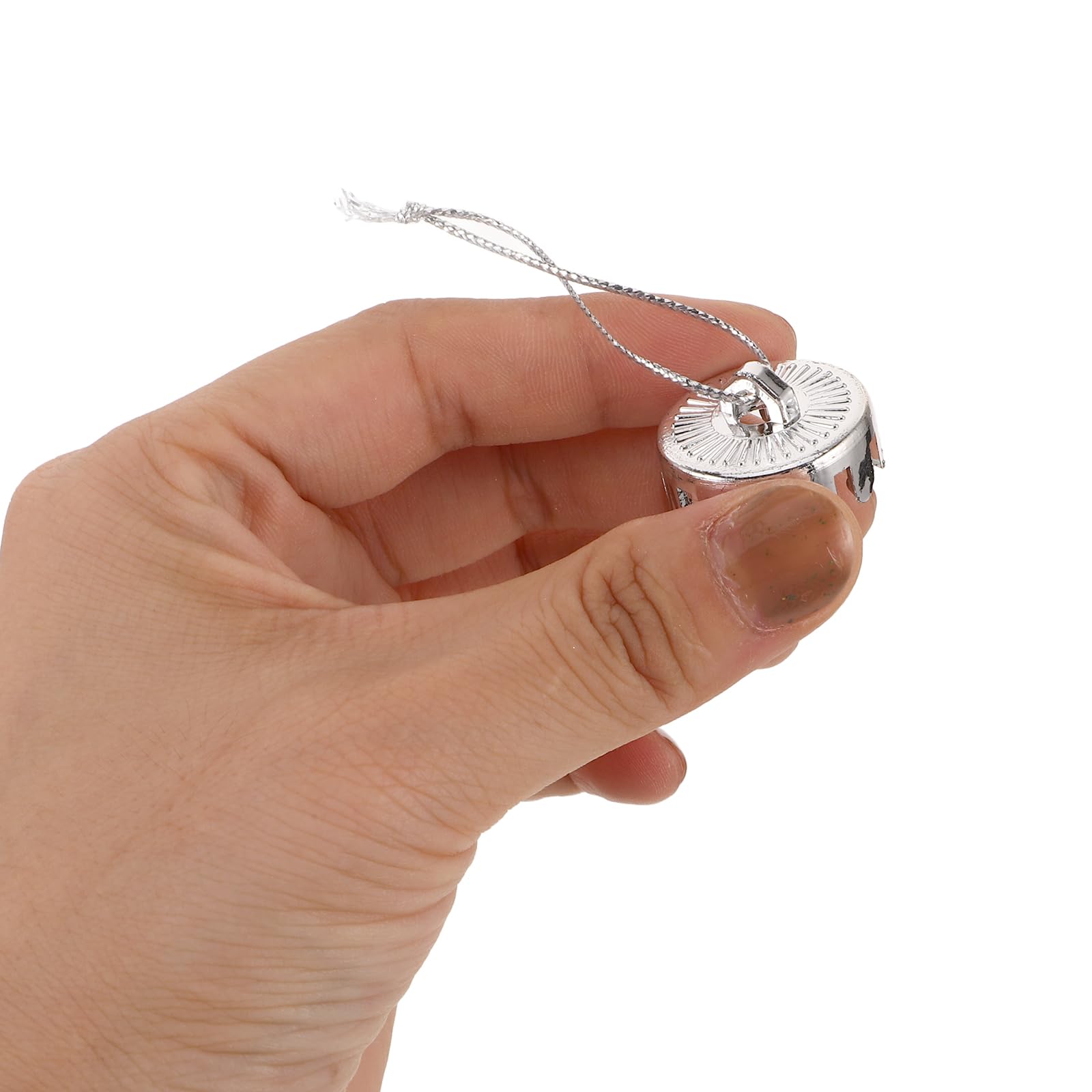LOGOFUN 100PCS Christmas Ornament Cap Replacements Round Ornament Caps Plastic Xmas Hanger Cup Cap with Rope for DIY Craft Home Dcor - Silver 4 * 2.8CM