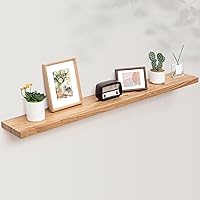 Vista 43 de Axeman Estantes flotantes de madera de olmo rústico para pared, estante de pared de 48 x 8 pulgadas de profundidad con soporte invisible, estantes